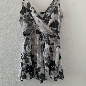 Black and white floral romper